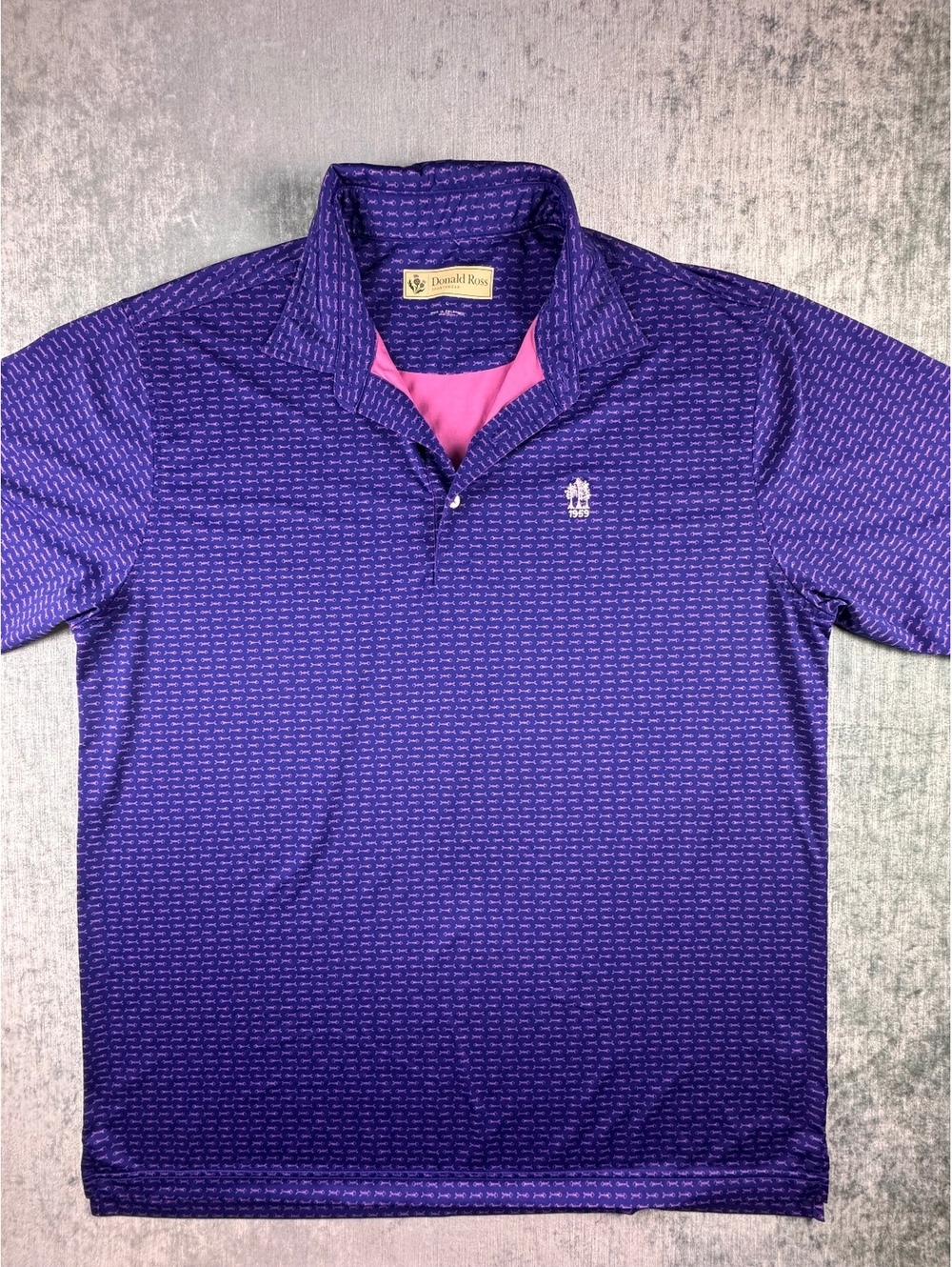 Donald Ross Golf Polo Large Purple Pink Fishbone Print 1959